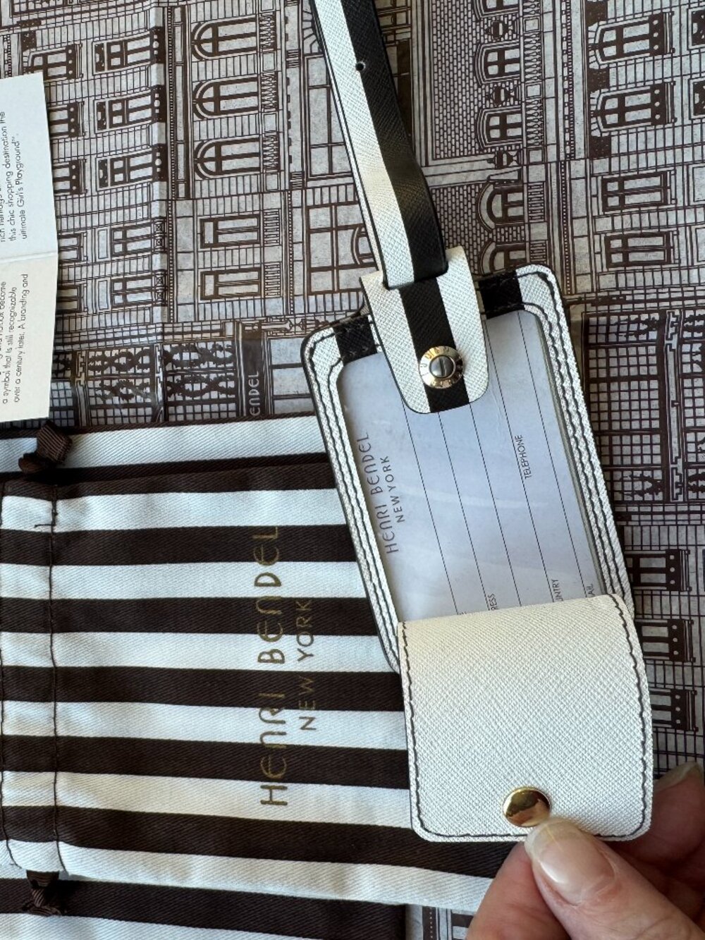 Henri Bendel Saffiano Leather Centennial Stripe Luggage Tag